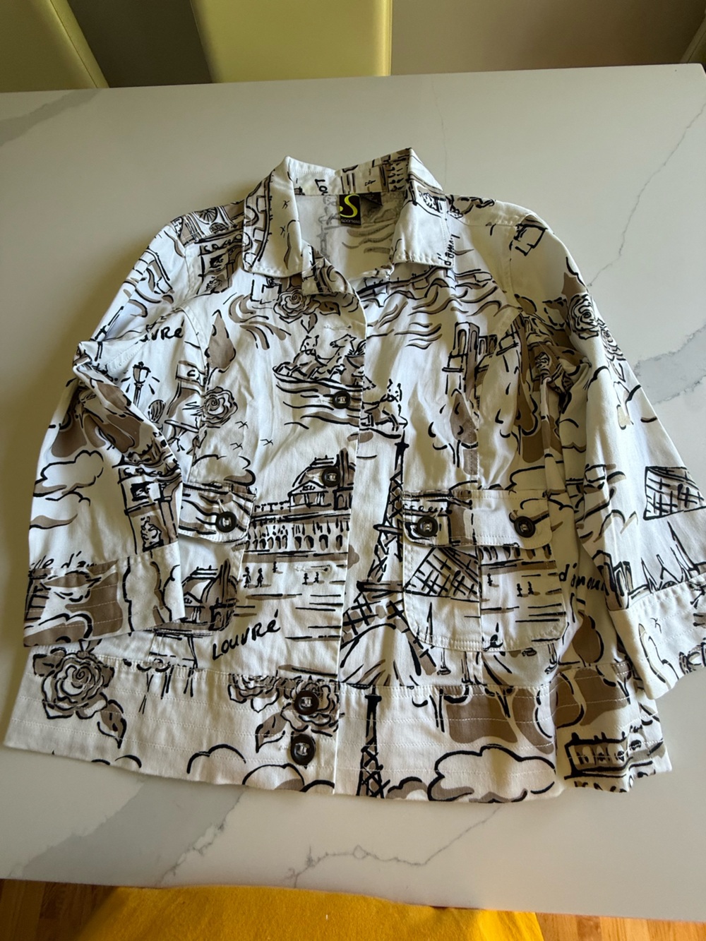 Sportelle White Button-Down Shirt with Brown and Black Sketch Print